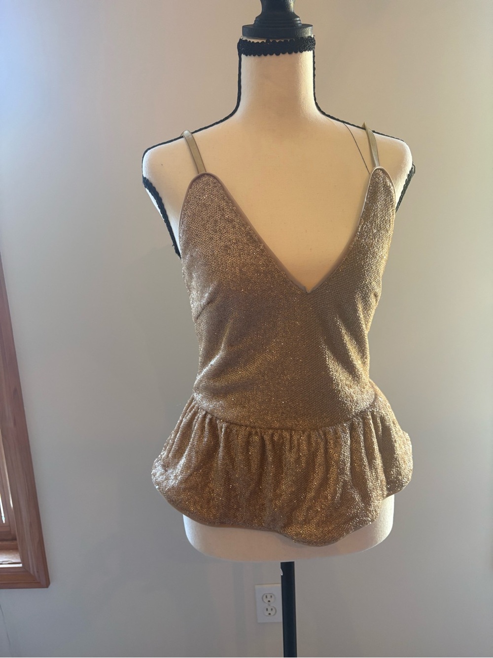 Fashion Nova Gold Metallic Peplum Tank Top